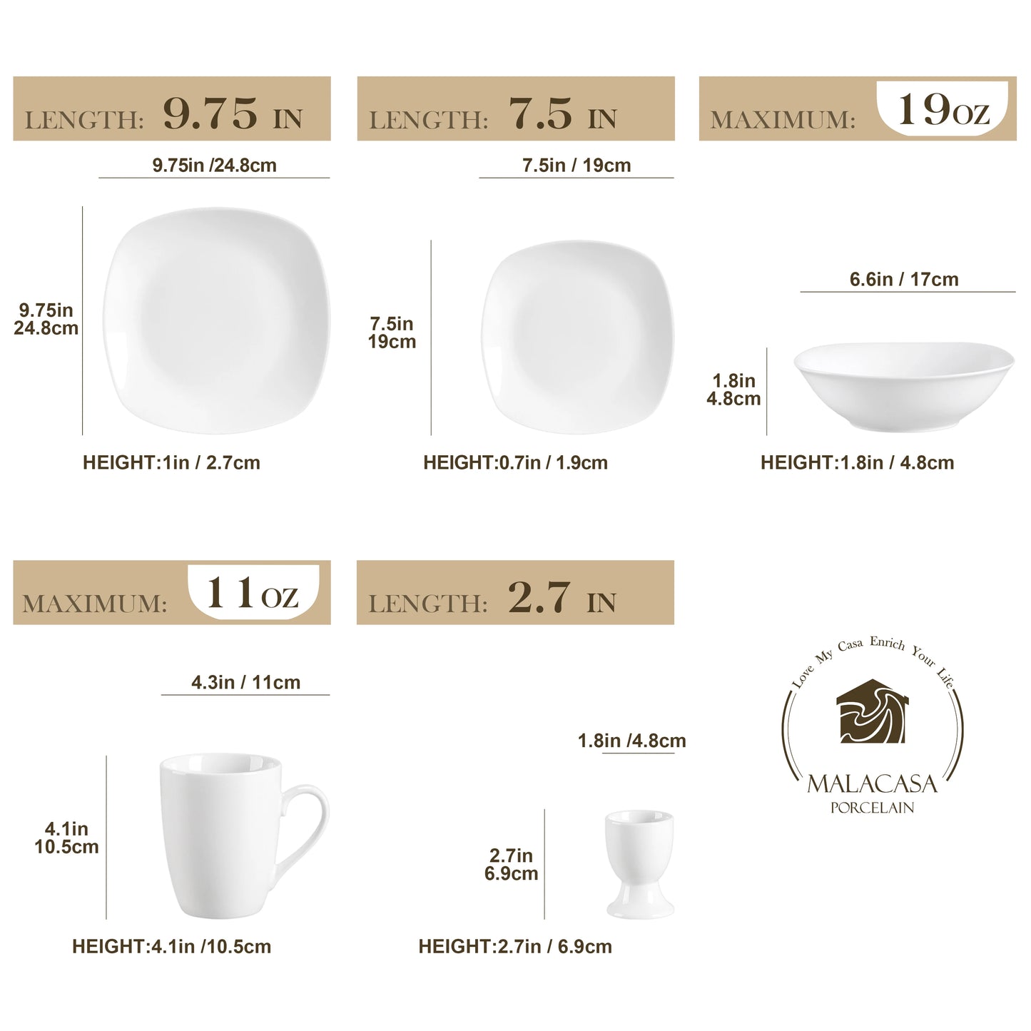 Conjunto de louça de porcelana branca MALACASA, 20/40 peças