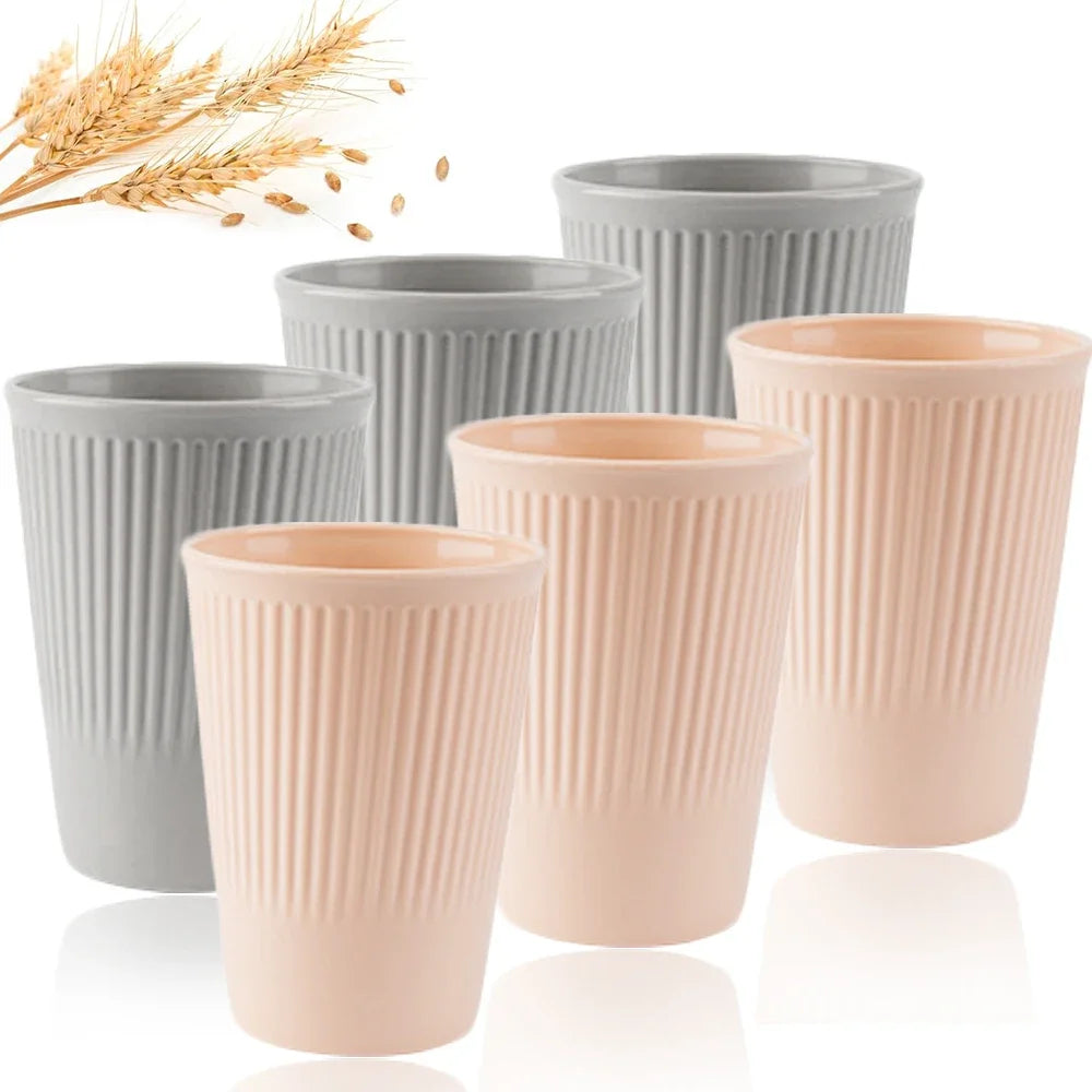 6Pcs Green Washable Wheat Straw Cups Durable Reusable Cups for Water Milk Tea Coffee - Eco-Friendly BPA-Free Dishwasher Safe