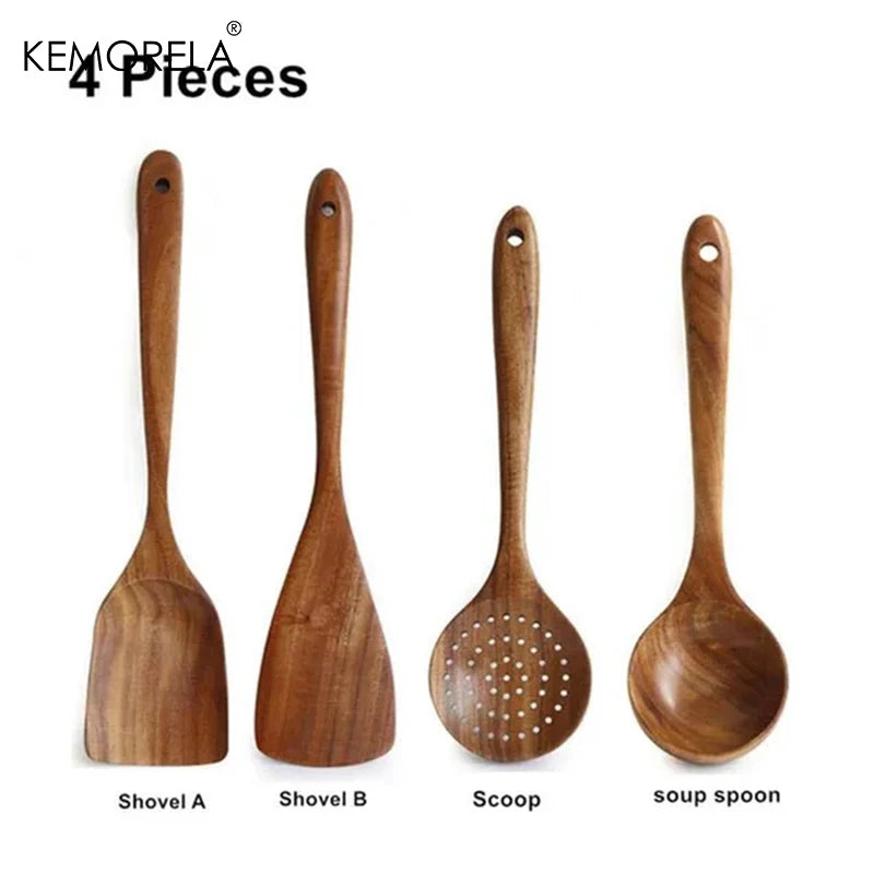 Conjunto de utensílios de cozinha 4/7 peças em madeira natura de teca