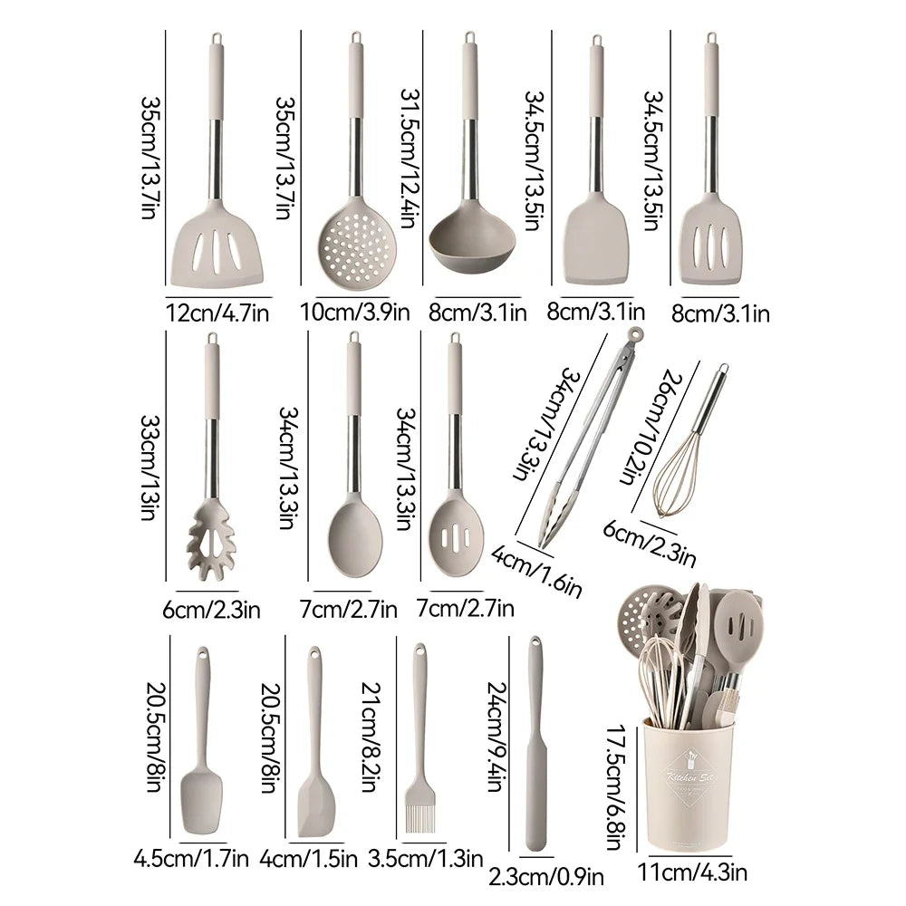 15Pcs Black Silicone Kitchen Utensils Set Non-Stick Cookware Stainless Steel Handle Spatula Egg Beaters Kitchenware Accessories