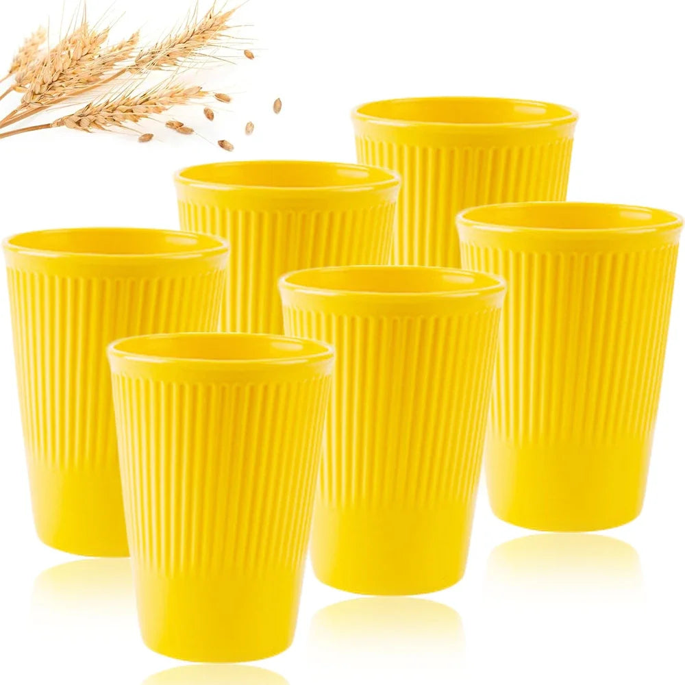 6Pcs Green Washable Wheat Straw Cups Durable Reusable Cups for Water Milk Tea Coffee - Eco-Friendly BPA-Free Dishwasher Safe