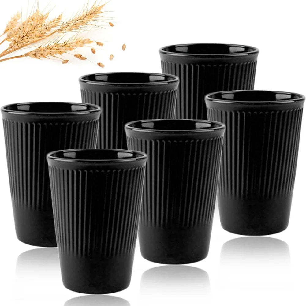 6Pcs Green Washable Wheat Straw Cups Durable Reusable Cups for Water Milk Tea Coffee - Eco-Friendly BPA-Free Dishwasher Safe