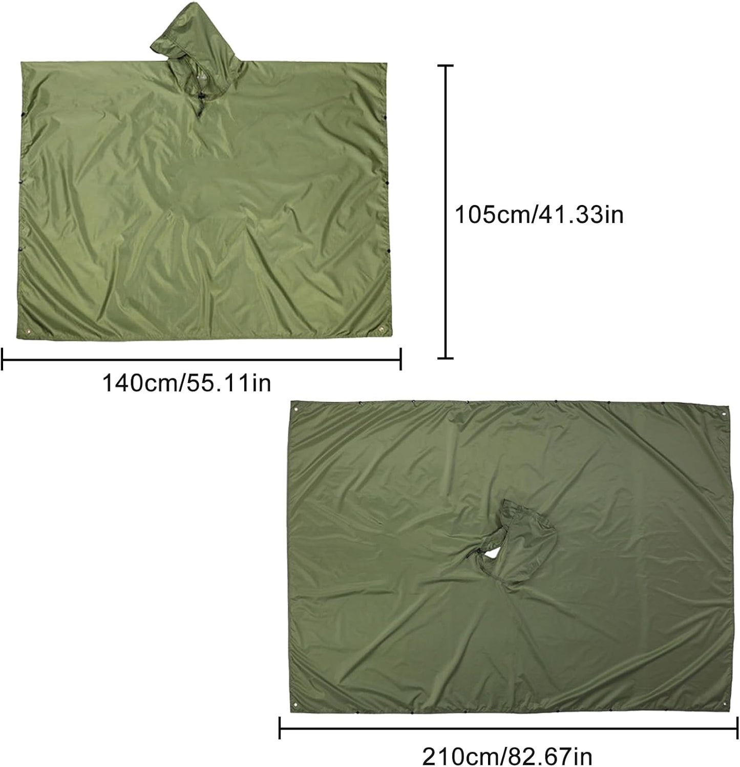 Poncho de chuva impermeável 3 em 1 capa de chuva multifuncional respirável ultra-fino/toldo manta / tapete de campismo, leve reutilizável verde