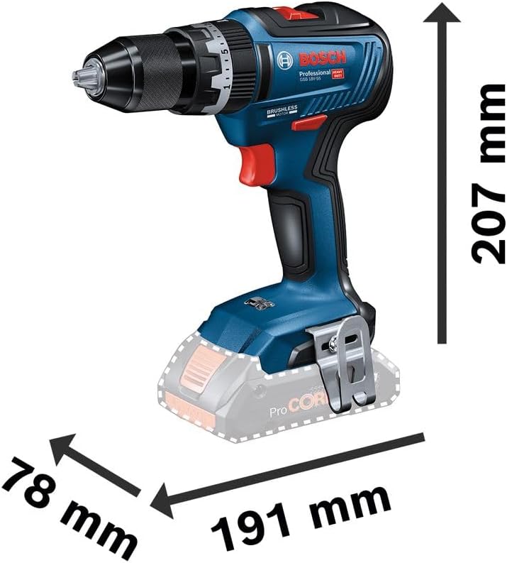 Berbequim de percussão Bosch Profissional 18V System GSB 18V-55 (Brushless, 55 Nm, 2 baterias x 2,0 Ah, conjunto 35 ACC, com mala BMC)