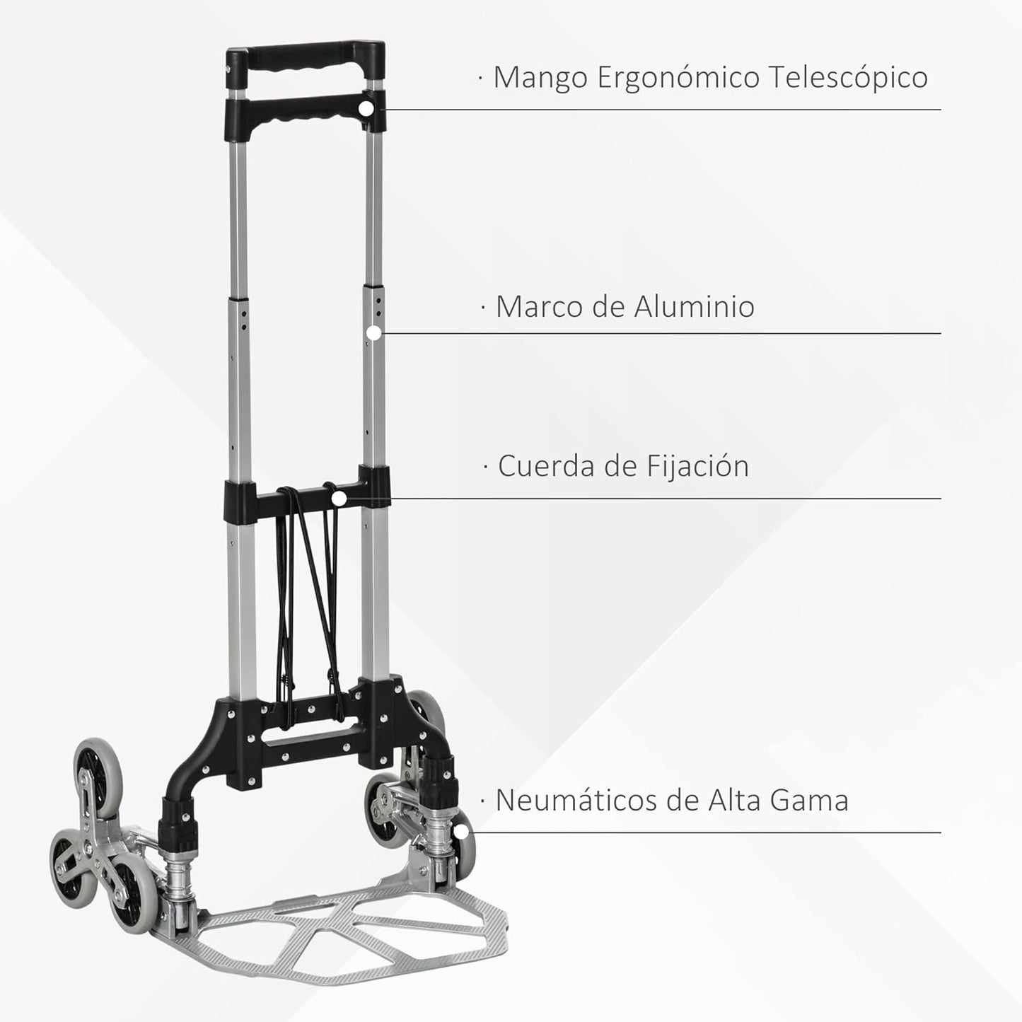 Carro de armazém portátil rebatível sobe escadas capacidade 70Kg