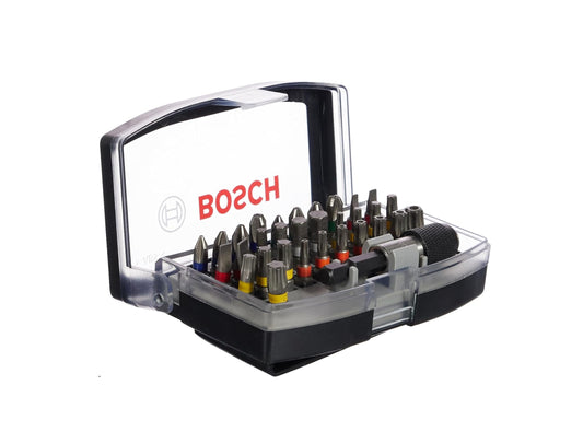 Conjunto profissional Bosch de 32 pontas bits de chave de fenda extra duras (Cruceta, Pozidriv, T-, Hex-, TH-, S-Bit, acessórios para berbequim rotativas e chaves de fenda)