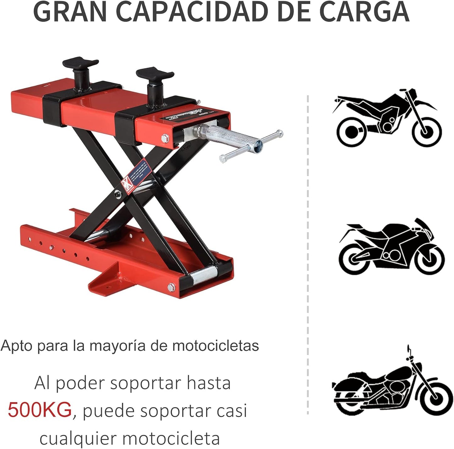 Plataforma de elevação para motociclos, carga máxima de 500 kg