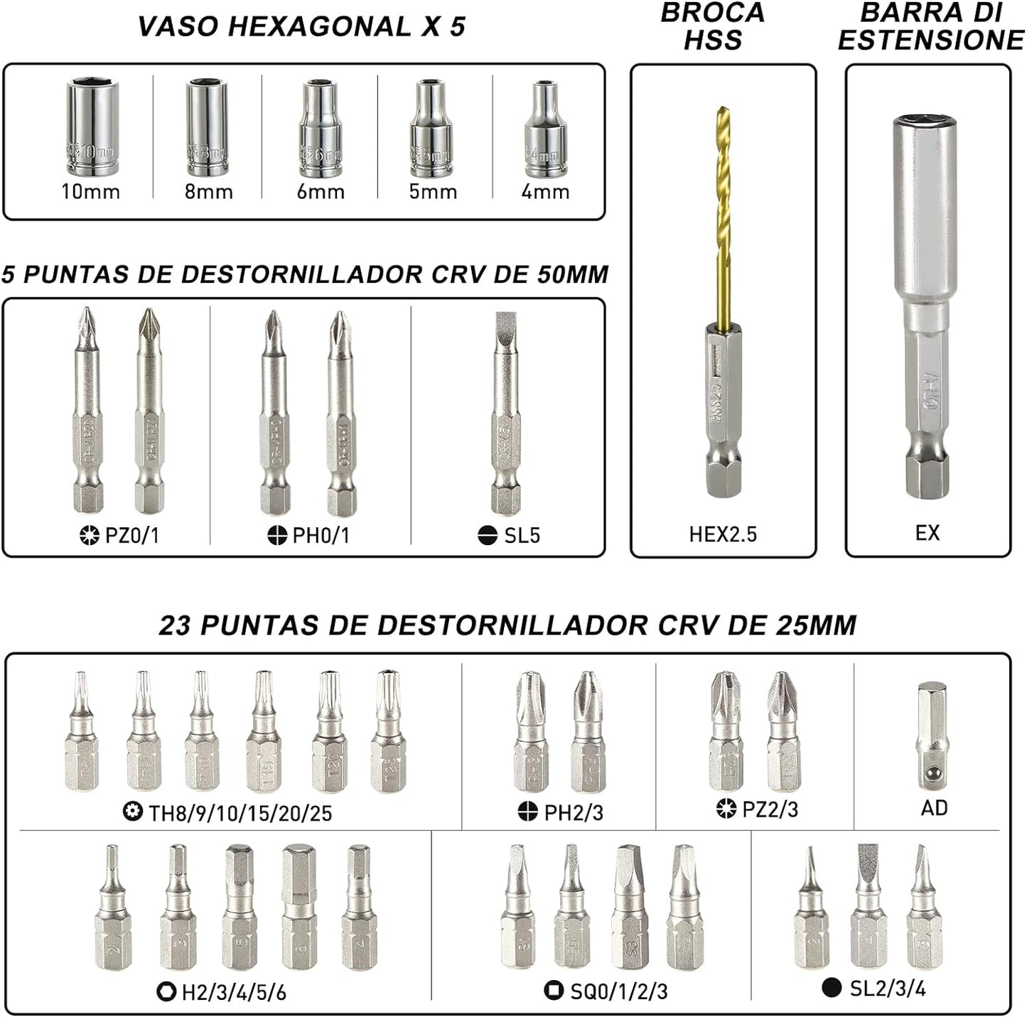 Aparafusadora bateria 3,6V e 6 Nm,  luz LED, carregador USB, 36 acessórios e estojo portátil