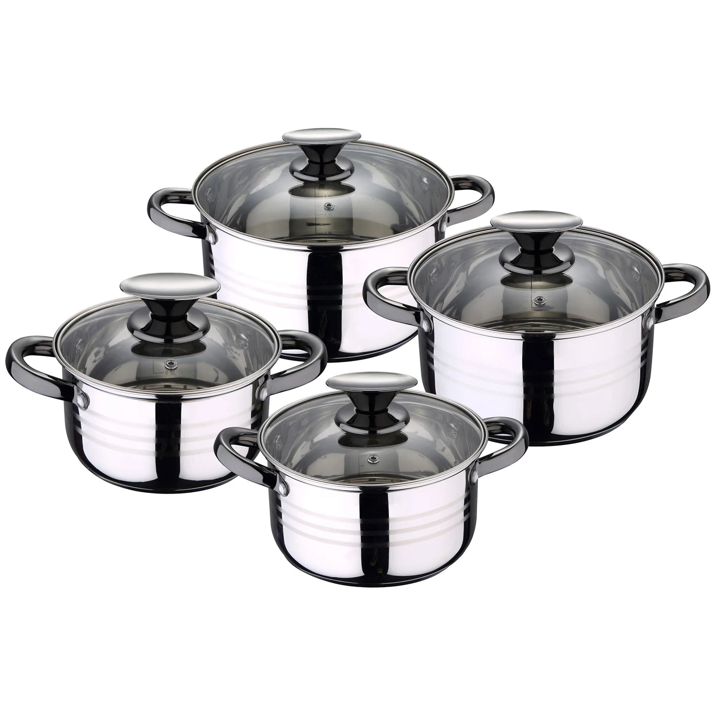 Conjunto de cozinha de 8 peças (4 panelas + 4 tampas) em aço inoxidável adequada para todos os fogões SAN IGNACIO Premium - DINA