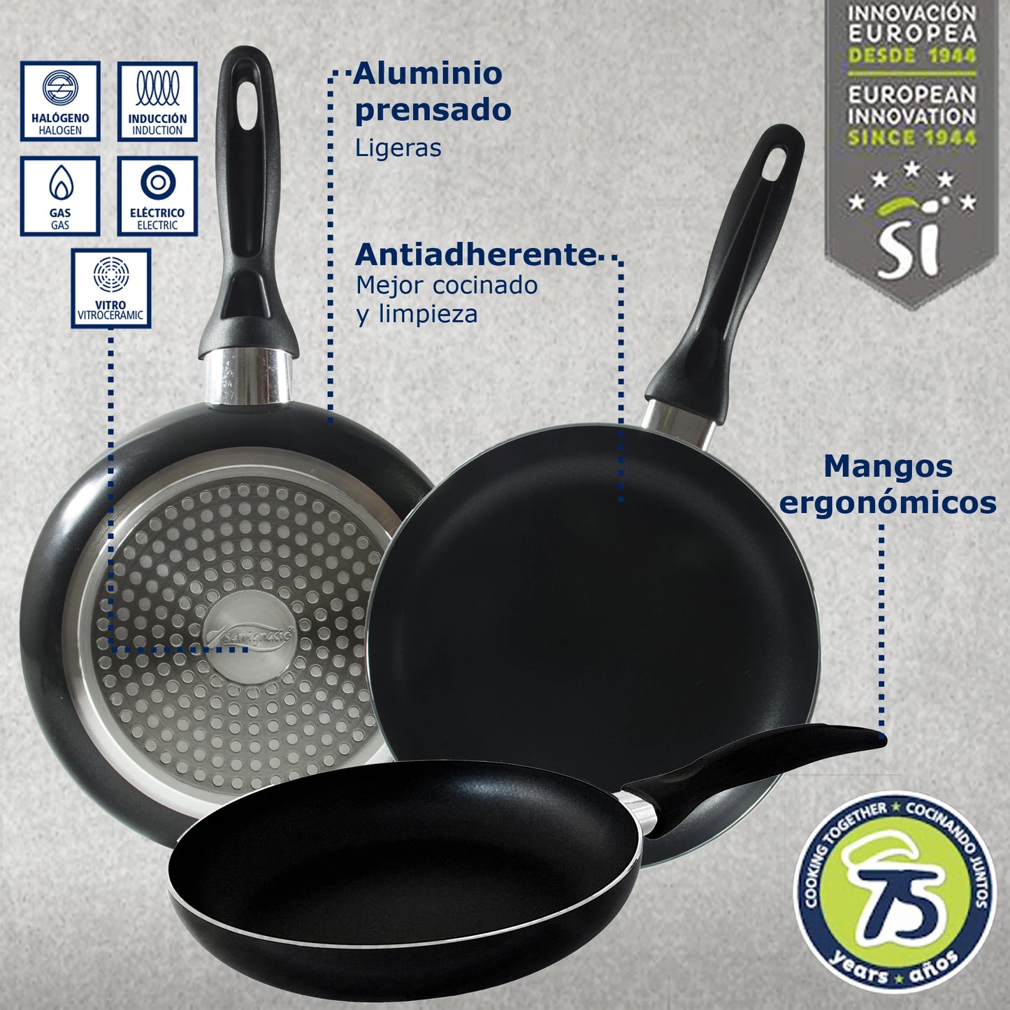 Conjunto de cozinha San Ignacio Premium 8 peças antiaderente com conjunto de panelas 16 20 24 cm  indução