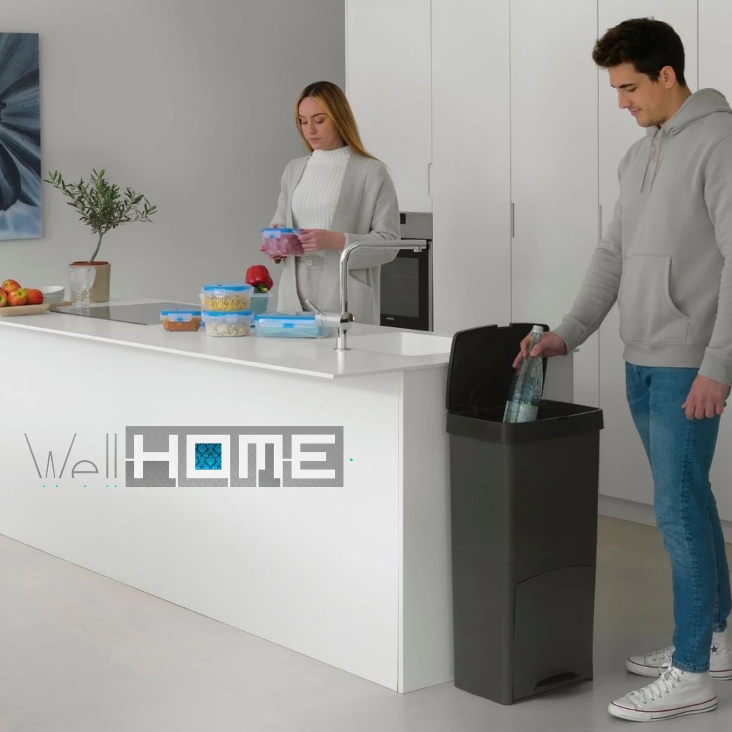 Balde do lixo Wellhome 70L (40L + 30L) Vertical 2 compartimentos com separador de resíduos