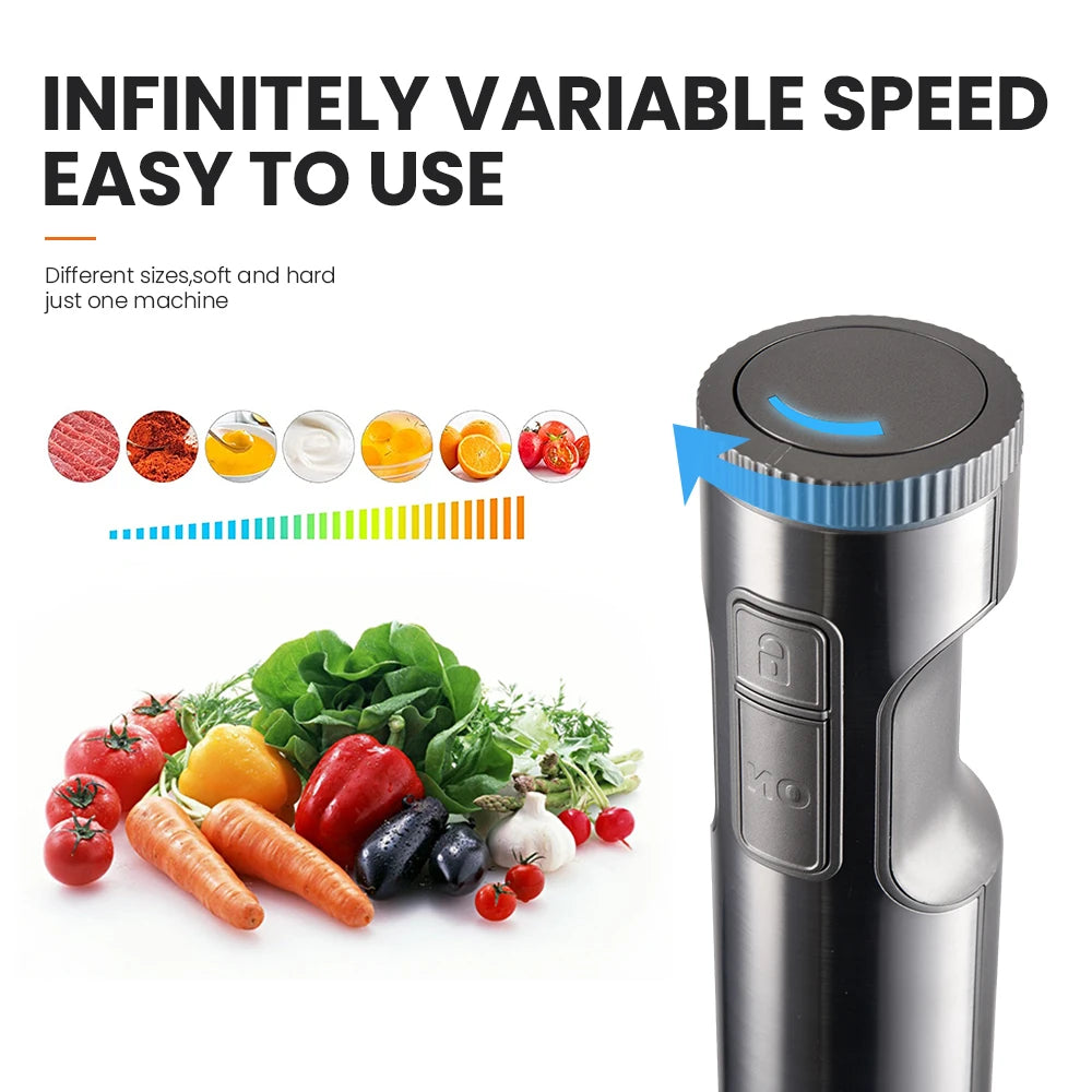 Liquidificador de imersão manual MIUI 1000W poderoso 4 em 1, misturador de alimentos em bastão de aço inoxidável, copo de mistura de 700ml, processador de 500ml, batedor