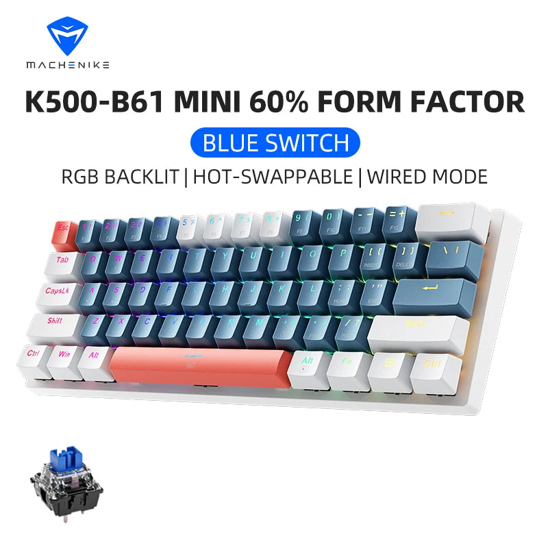 MACHENIKE K500-B61 MINI – Teclado Mecânico Compacto 60% com Retroiluminação RGB