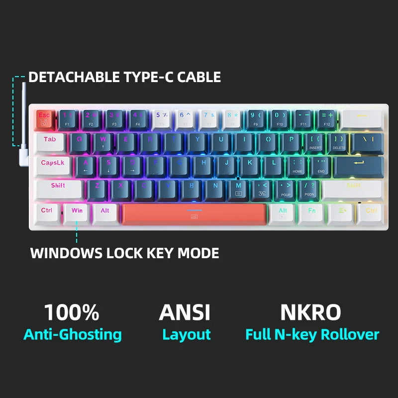 MACHENIKE K500-B61 MINI – Teclado Mecânico Compacto 60% com Retroiluminação RGB