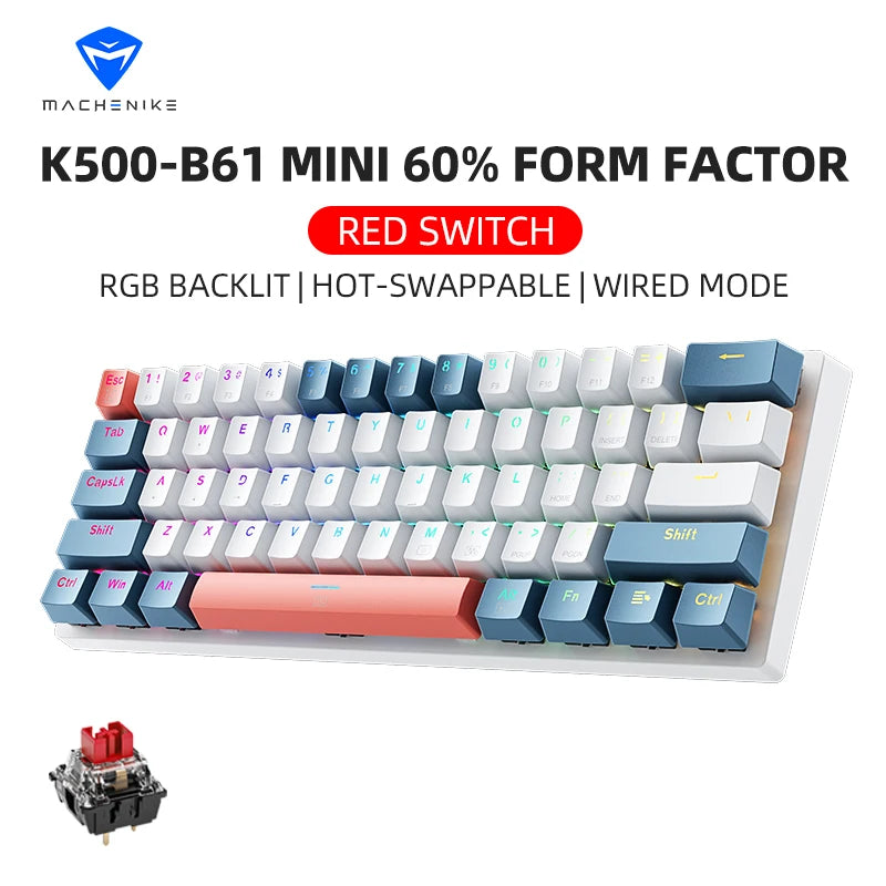 MACHENIKE K500-B61 MINI – Teclado Mecânico Compacto 60% com Retroiluminação RGB