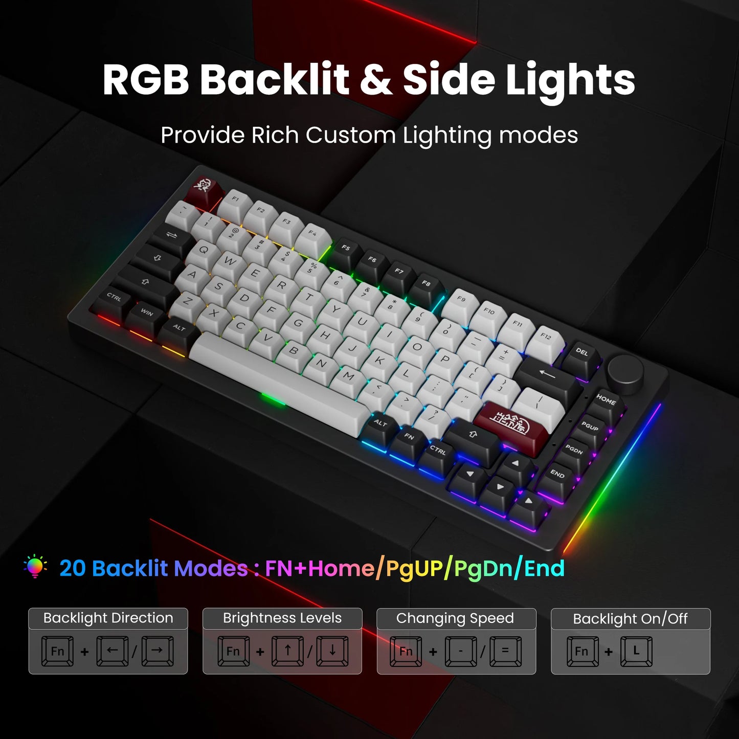 Akko 5075B Plus ANSI/ISO 75% Teclado mecânico para jogos 3/5 pinos Hot Swap três modos RGB 2,4 GHz sem fios/USB tipo C/BT 5.0