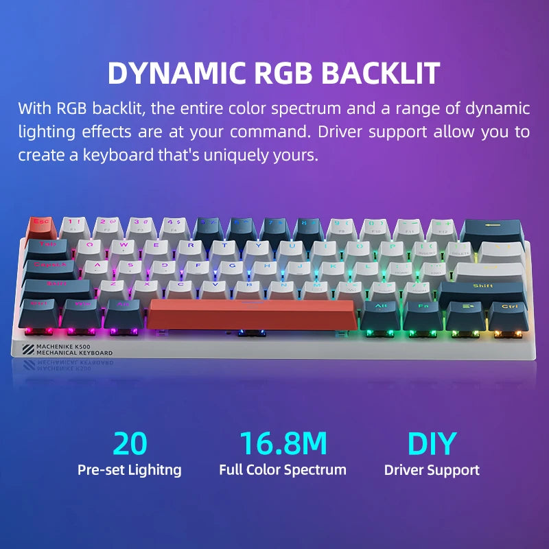 MACHENIKE K500-B61 MINI – Teclado Mecânico Compacto 60% com Retroiluminação RGB