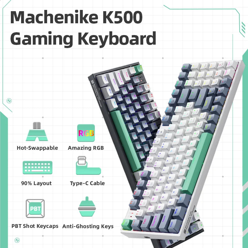 Teclado Mecânico Hot Swappable para Jogos Machenike K500 com 94 Teclas e Iluminação RGB para Mac e Windows