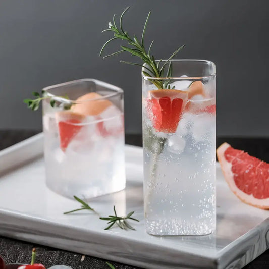 Copo Criativo de Vidro Transparente Quadrado – Alta Capacidade para Bebidas Geladas, Café, Chá Gelado e Vinho