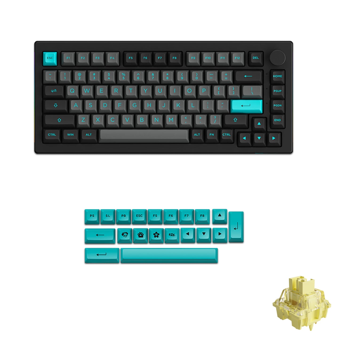 Akko 5075B Plus ANSI/ISO 75% Teclado mecânico para jogos 3/5 pinos Hot Swap três modos RGB 2,4 GHz sem fios/USB tipo C/BT 5.0