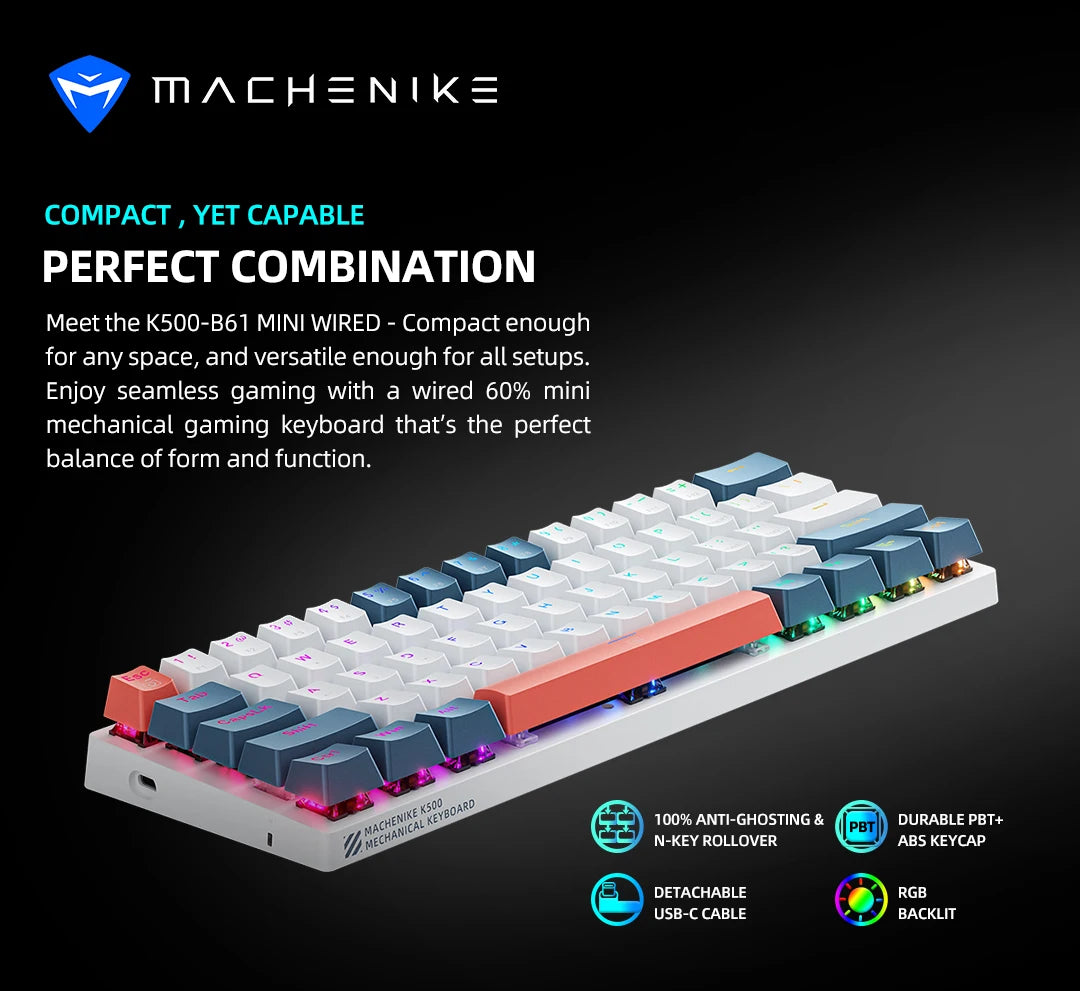 MACHENIKE K500-B61 MINI – Teclado Mecânico Compacto 60% com Retroiluminação RGB