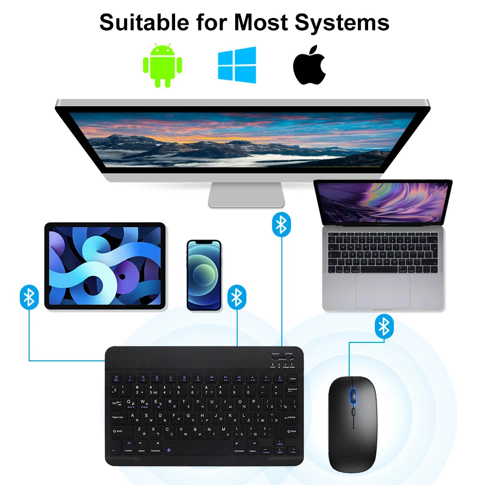 Mini teclado e rato sem fios bluetooth para ipad, telefone, tablet e portátil