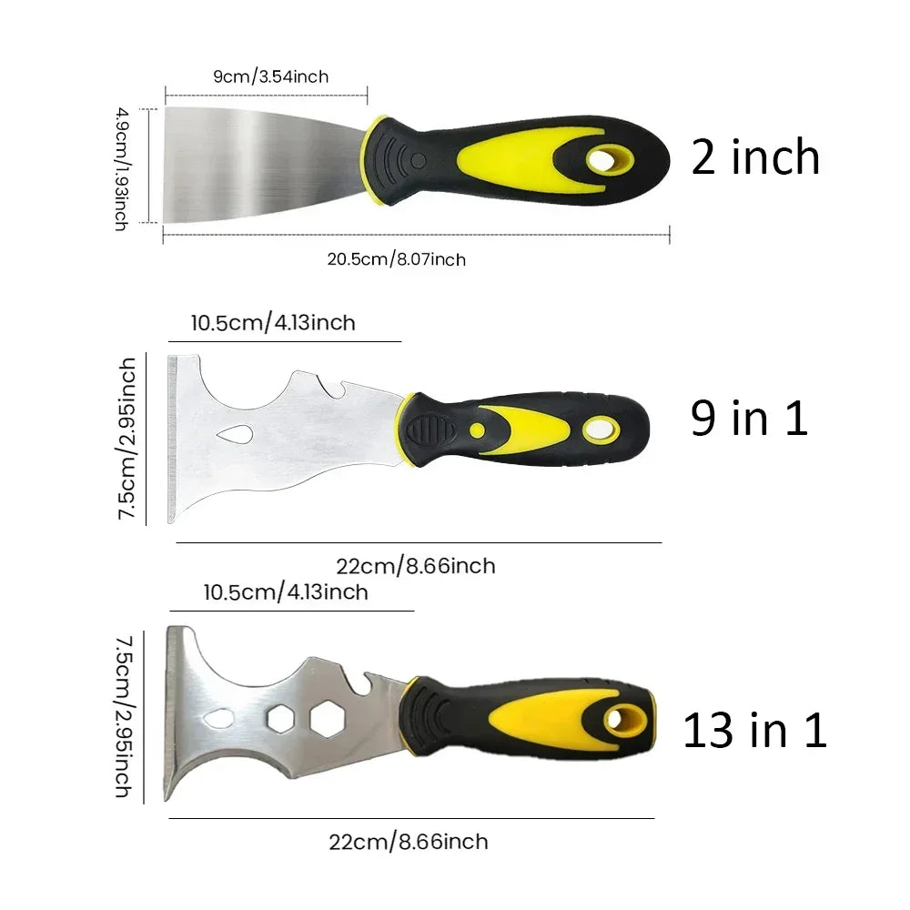 Espátula multifuncional 15 em 1, aço inoxidável, raspador de tinta, remoção de papel de parede, abridor de latas