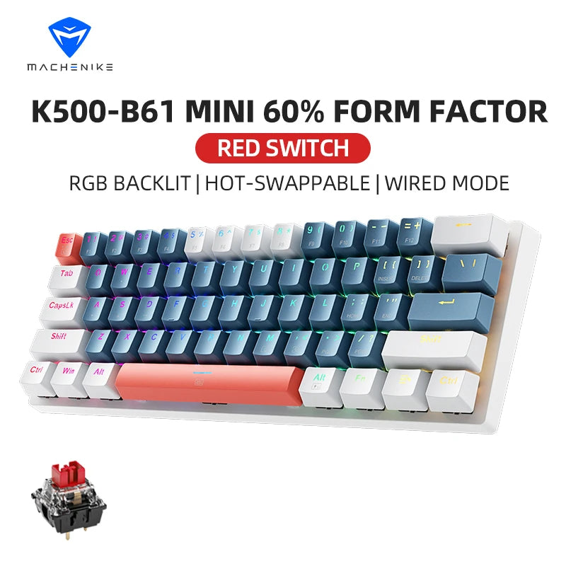 MACHENIKE K500-B61 MINI – Teclado Mecânico Compacto 60% com Retroiluminação RGB