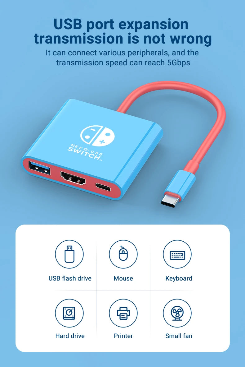 Estação de acoplamento Nintendo Switch portátil TYPE-C Hub com HDMI e USB 3.0 perfeito para viagens e jogos