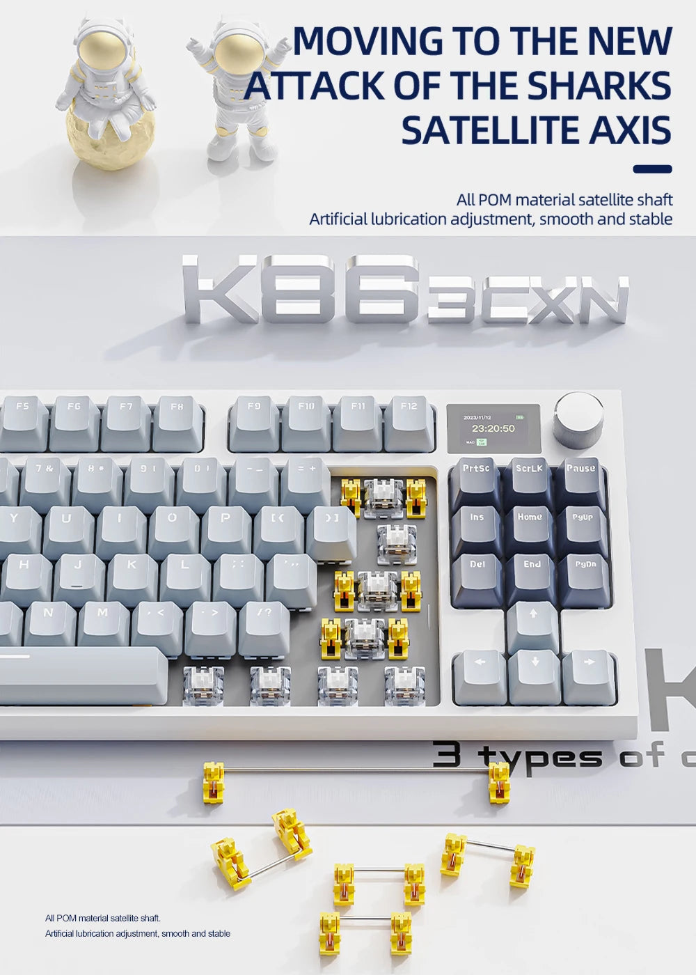 Teclado Mecânico K86 Hot-Swappable sem Fios Bluetooth/2.4G com Ecrã de Visualização e Botão Rotativo de Volume para Jogos e Trabalho