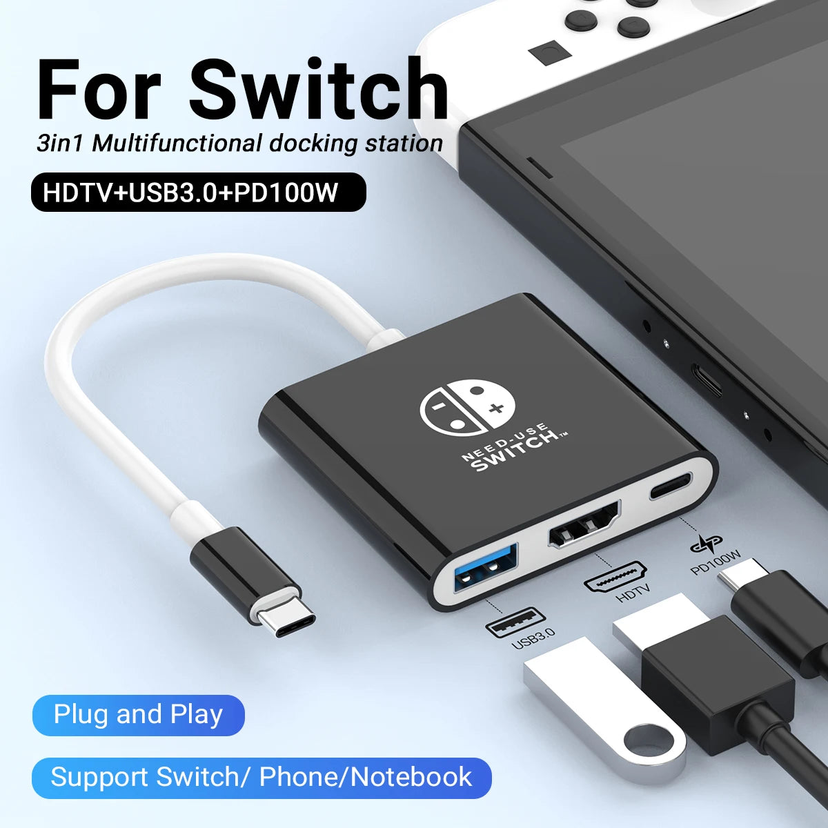 Estação de acoplamento Nintendo Switch portátil TYPE-C Hub com HDMI e USB 3.0 perfeito para viagens e jogos