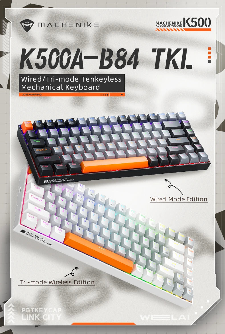 Teclado Mecânico Machenike K500A-B84 TKL 75% com Fio, Hot-Swappable e Retroiluminação RGB - 84 Teclas para PC e Gamers Portáteis