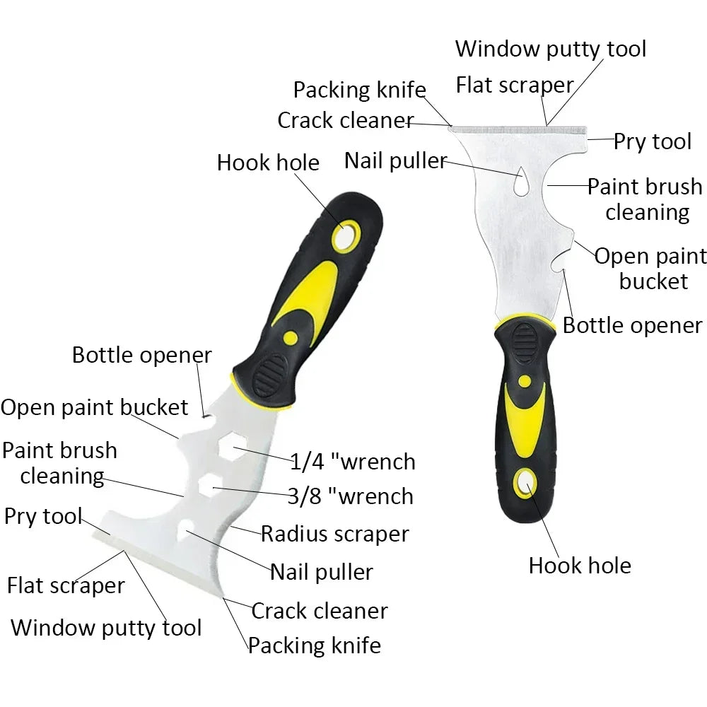 Espátula multifuncional 15 em 1, aço inoxidável, raspador de tinta, remoção de papel de parede, abridor de latas