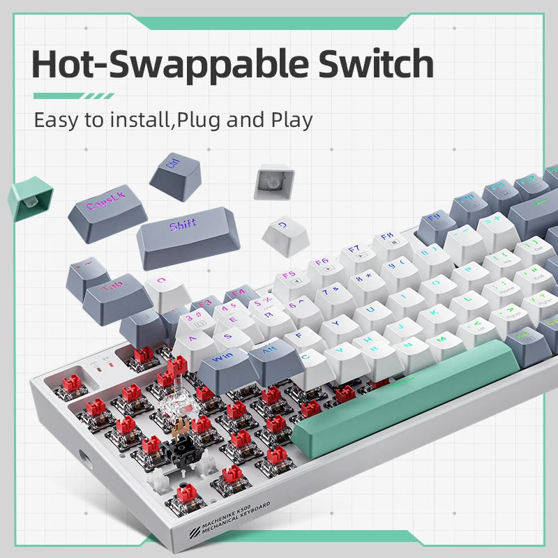 Teclado Mecânico Hot Swappable para Jogos Machenike K500 com 94 Teclas e Iluminação RGB para Mac e Windows