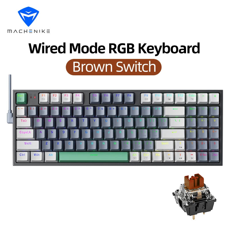 Teclado Mecânico Hot Swappable para Jogos Machenike K500 com 94 Teclas e Iluminação RGB para Mac e Windows