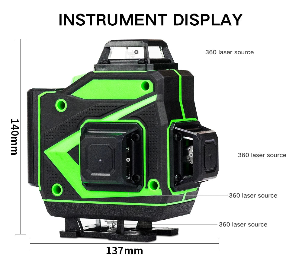 Nível de laser 4d, 16 linhas, linhas verdes, autonivelante, 360, horizontal e vertical