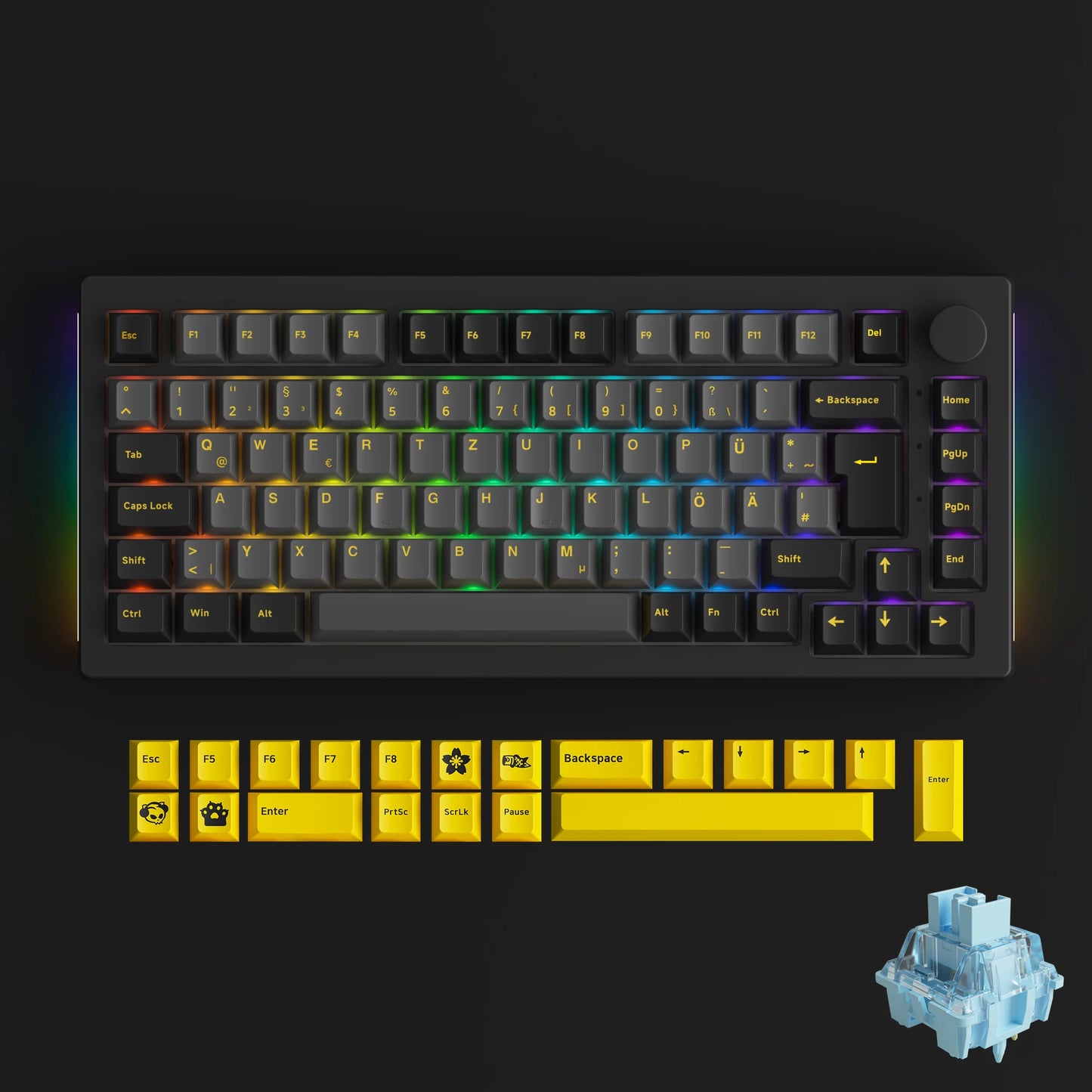 Akko 5075B Plus ANSI/ISO 75% Teclado mecânico para jogos 3/5 pinos Hot Swap três modos RGB 2,4 GHz sem fios/USB tipo C/BT 5.0