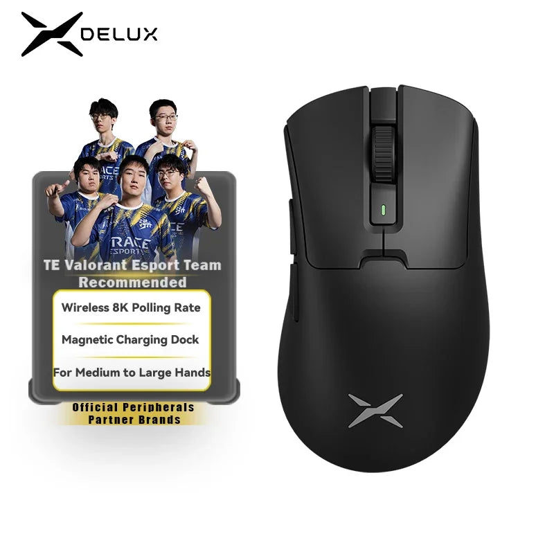 Delux M900PRO Wireless Gaming Mouse – Rato Ergonómico com Taxa de Polling de 8K e Carregamento Magnético RGB