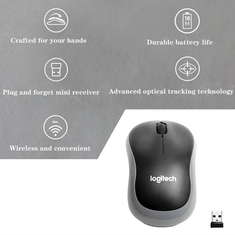 Logitech M185 Rato Sem Fios 2.4GHz USB, 1000DPI, 3 Botões Silenciosos, Navegação Óptica para PC/Portátil