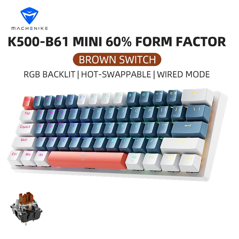 MACHENIKE K500-B61 MINI – Teclado Mecânico Compacto 60% com Retroiluminação RGB