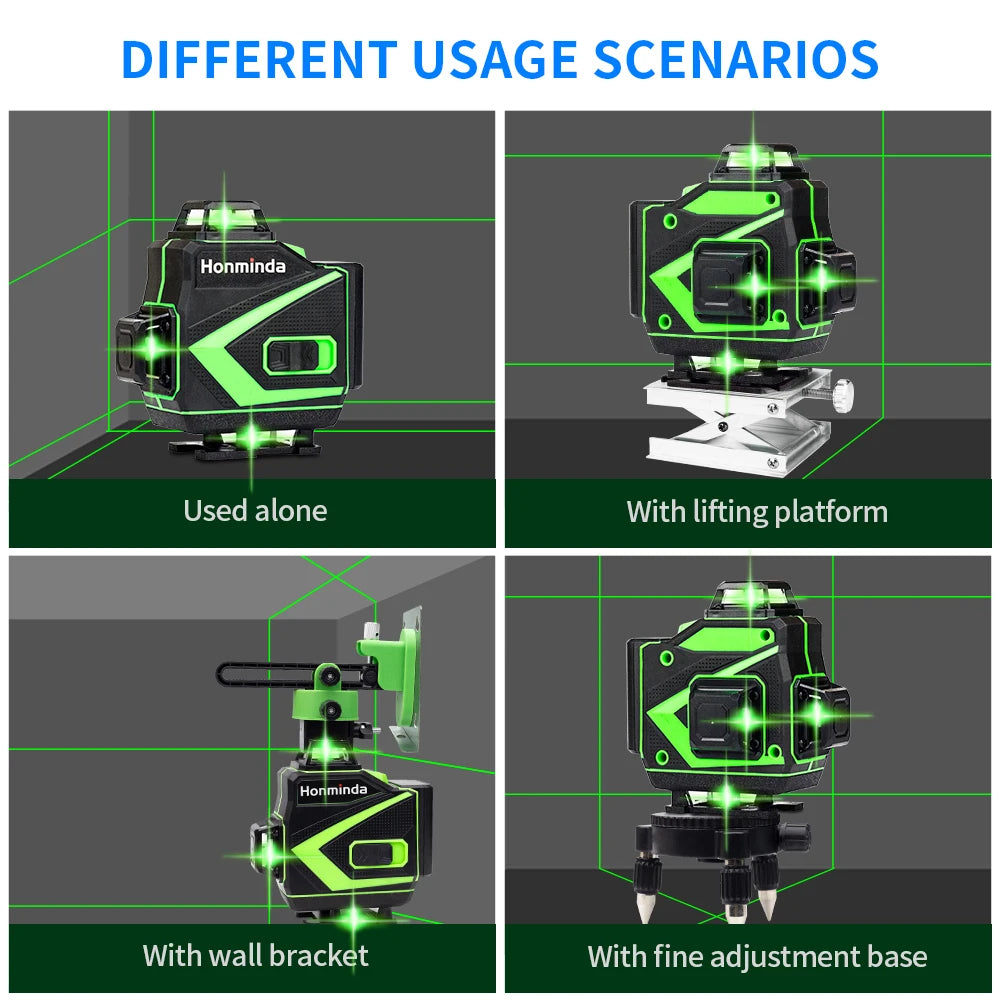 Nível de laser 4d, 16 linhas, linhas verdes, autonivelante, 360, horizontal e vertical