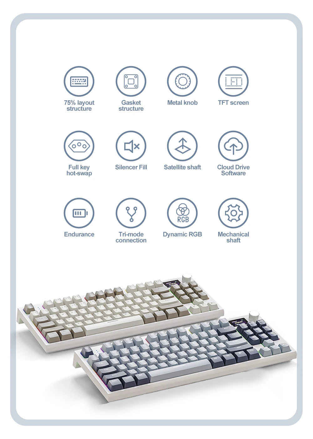 Teclado Mecânico K86 Hot-Swappable sem Fios Bluetooth/2.4G com Ecrã de Visualização e Botão Rotativo de Volume para Jogos e Trabalho