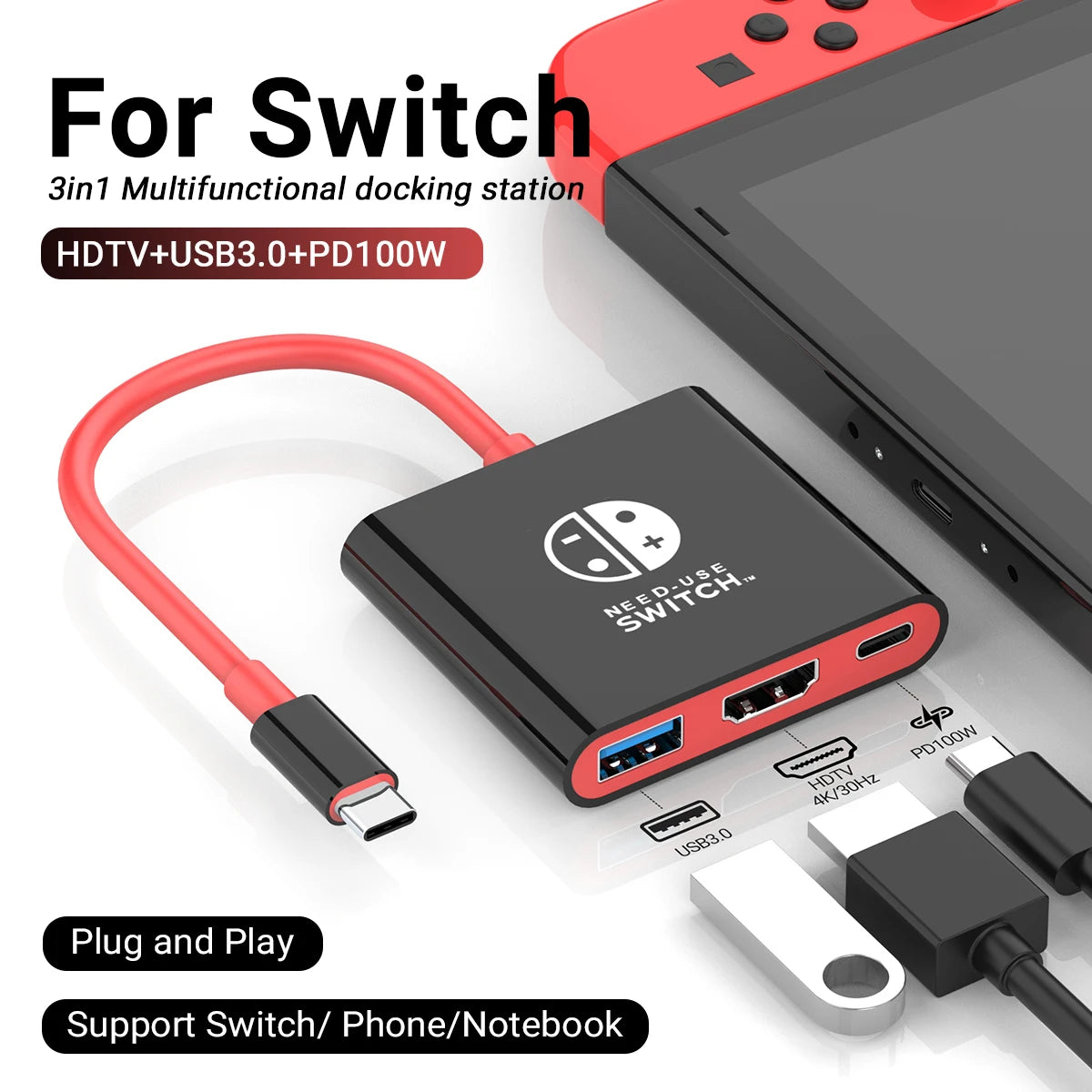 Estação de acoplamento Nintendo Switch portátil TYPE-C Hub com HDMI e USB 3.0 perfeito para viagens e jogos