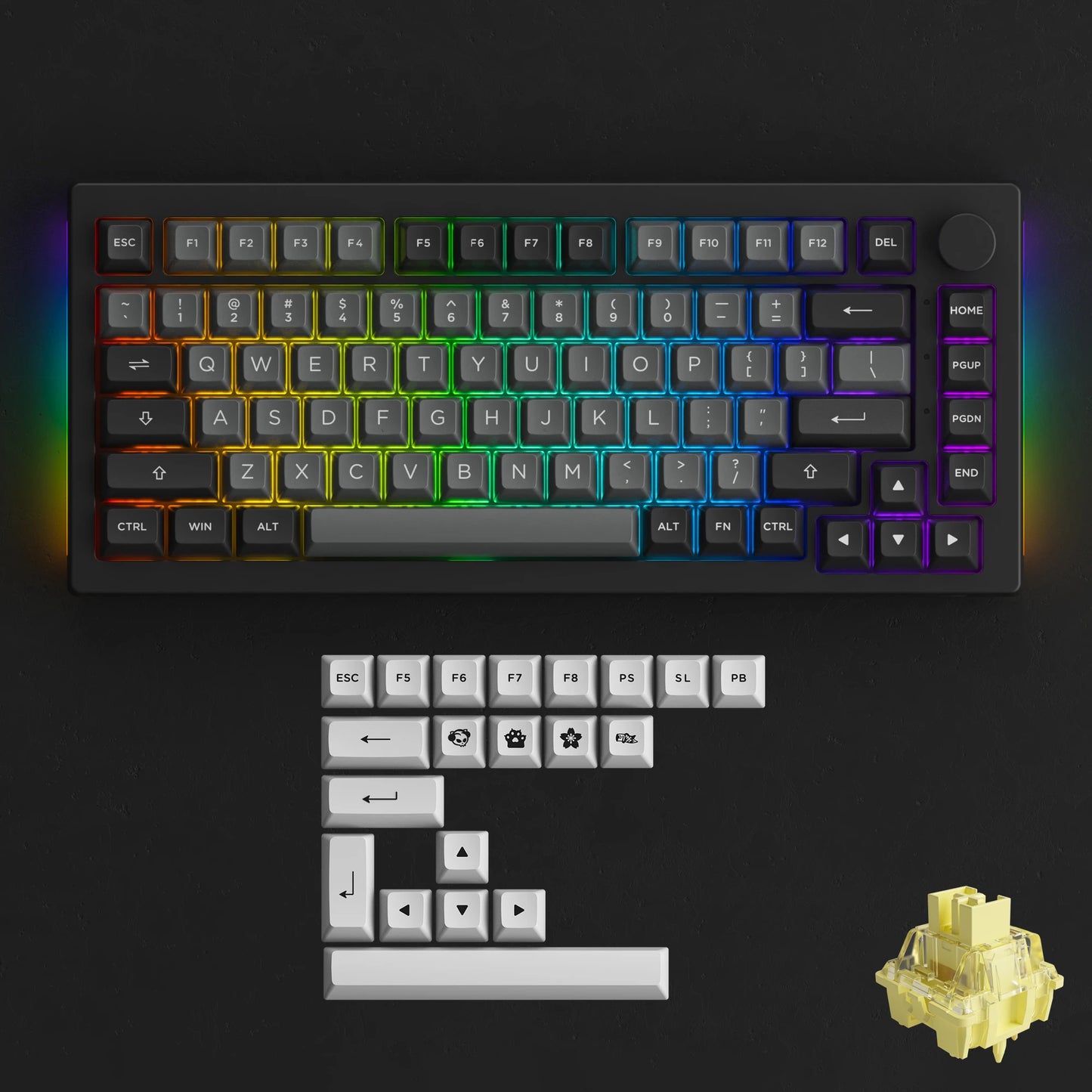 Akko 5075B Plus ANSI/ISO 75% Teclado mecânico para jogos 3/5 pinos Hot Swap três modos RGB 2,4 GHz sem fios/USB tipo C/BT 5.0