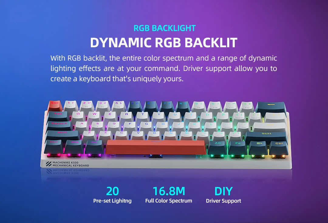 MACHENIKE K500-B61 MINI – Teclado Mecânico Compacto 60% com Retroiluminação RGB