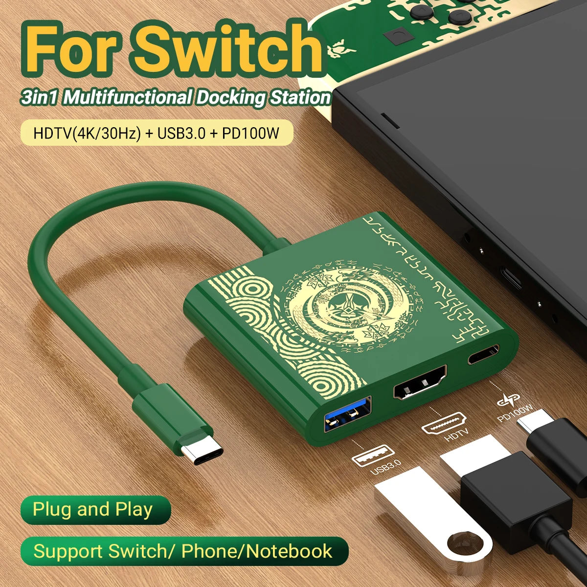 Estação de acoplamento Nintendo Switch portátil TYPE-C Hub com HDMI e USB 3.0 perfeito para viagens e jogos