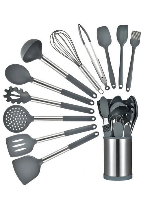 Conjunto de utensílios de cozinha com base giratória de 360 graus, 12 peças