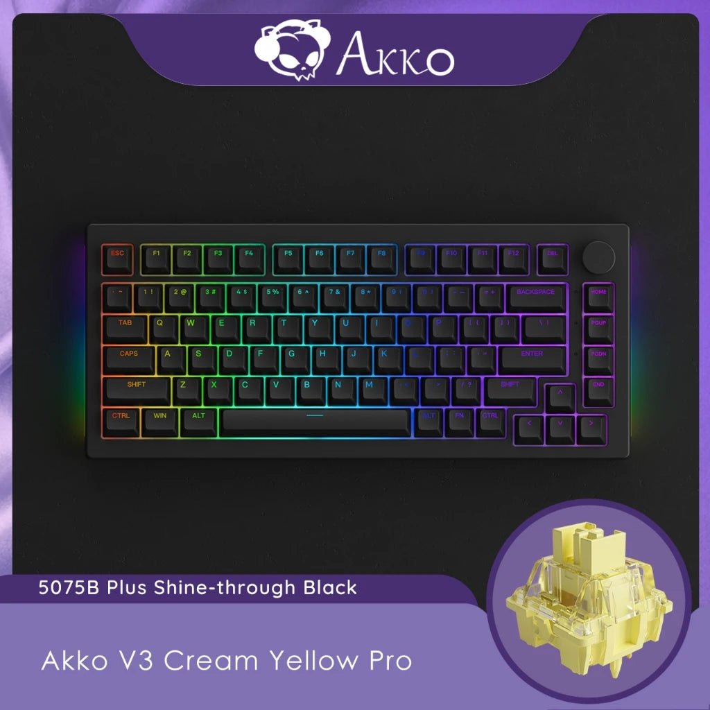 Akko 5075B Plus ANSI/ISO 75% Teclado mecânico para jogos 3/5 pinos Hot Swap três modos RGB 2,4 GHz sem fios/USB tipo C/BT 5.0