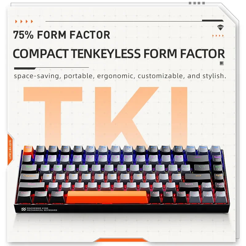 Teclado Mecânico Machenike K500A-B84 TKL 75% com Fio, Hot-Swappable e Retroiluminação RGB - 84 Teclas para PC e Gamers Portáteis