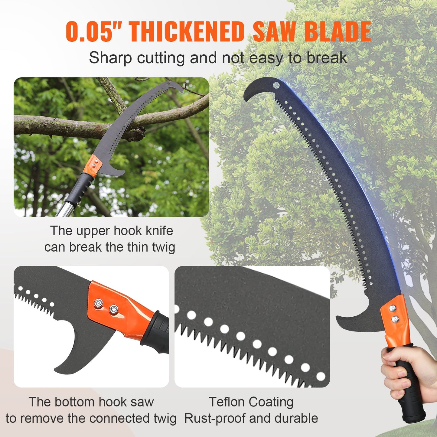 2.24-8.24m telescopic pruning saw with extendable handle and Japanese serrated steel blade